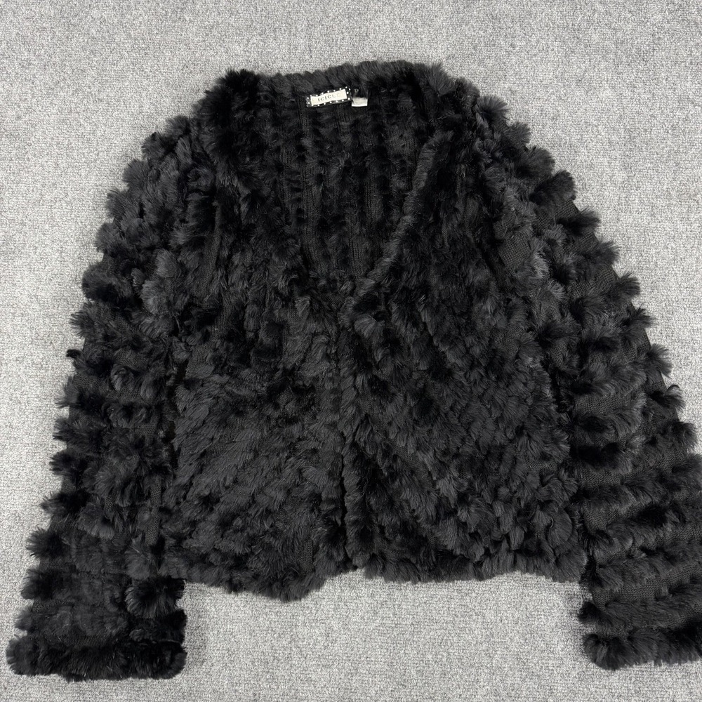 Vintage Icicle Rabbit Fur Jacket Womens XL Black Chic Clasp Read